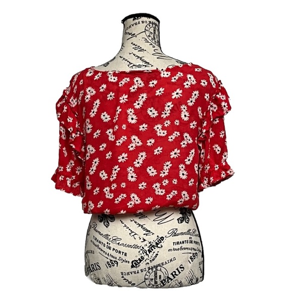 American Eagle Red Daisy Crop Top Boho Beach Peasent Y2k Retro Preppy Casual M - Picture 5 of 11